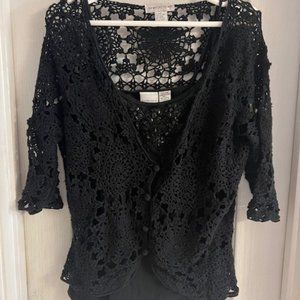 Newport News Black Camisole Top and Matching Cardigan Set; Women's Large
